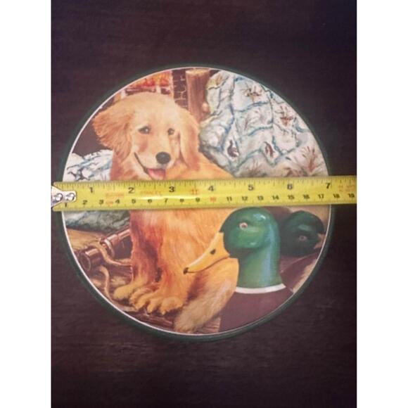 VTG Golden Retriever Puppy Dog Mallard Duck Round Tin Retro Country Decor - Picture 3 of 8